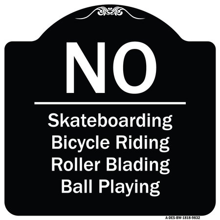 SIGNMISSION Designer Series-No-Bicycle Riding Roller Blading Ball Playing, 18" x 18", BW-1818-9832 A-DES-BW-1818-9832